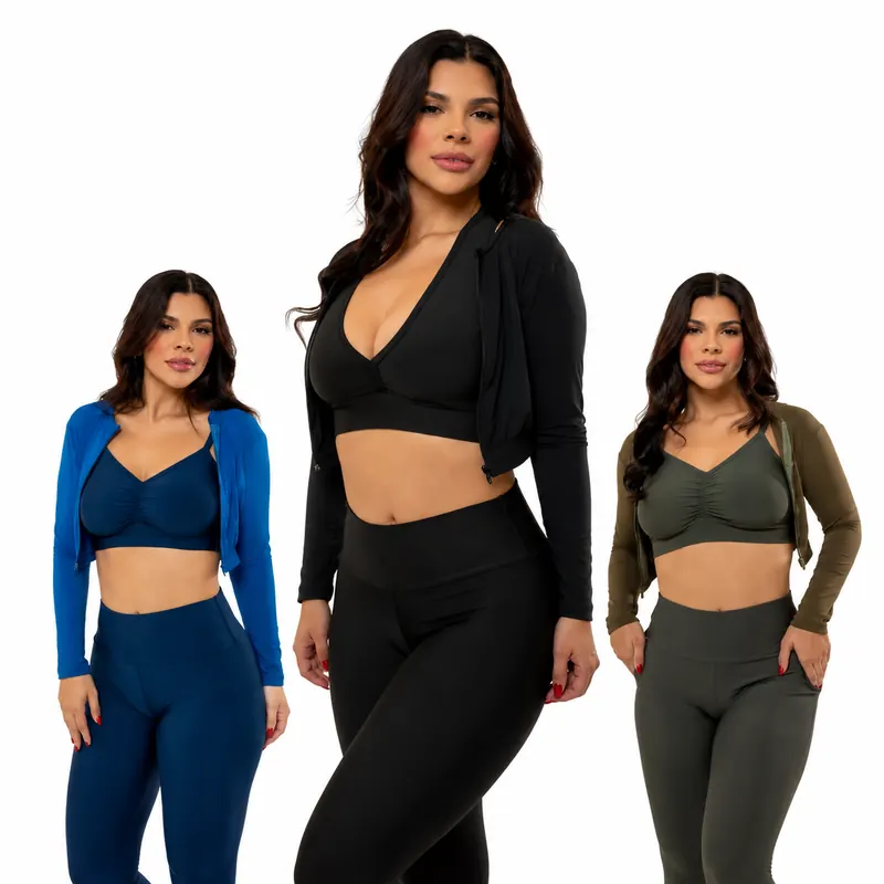 Cropped Fitness com Bolero Manga Longa